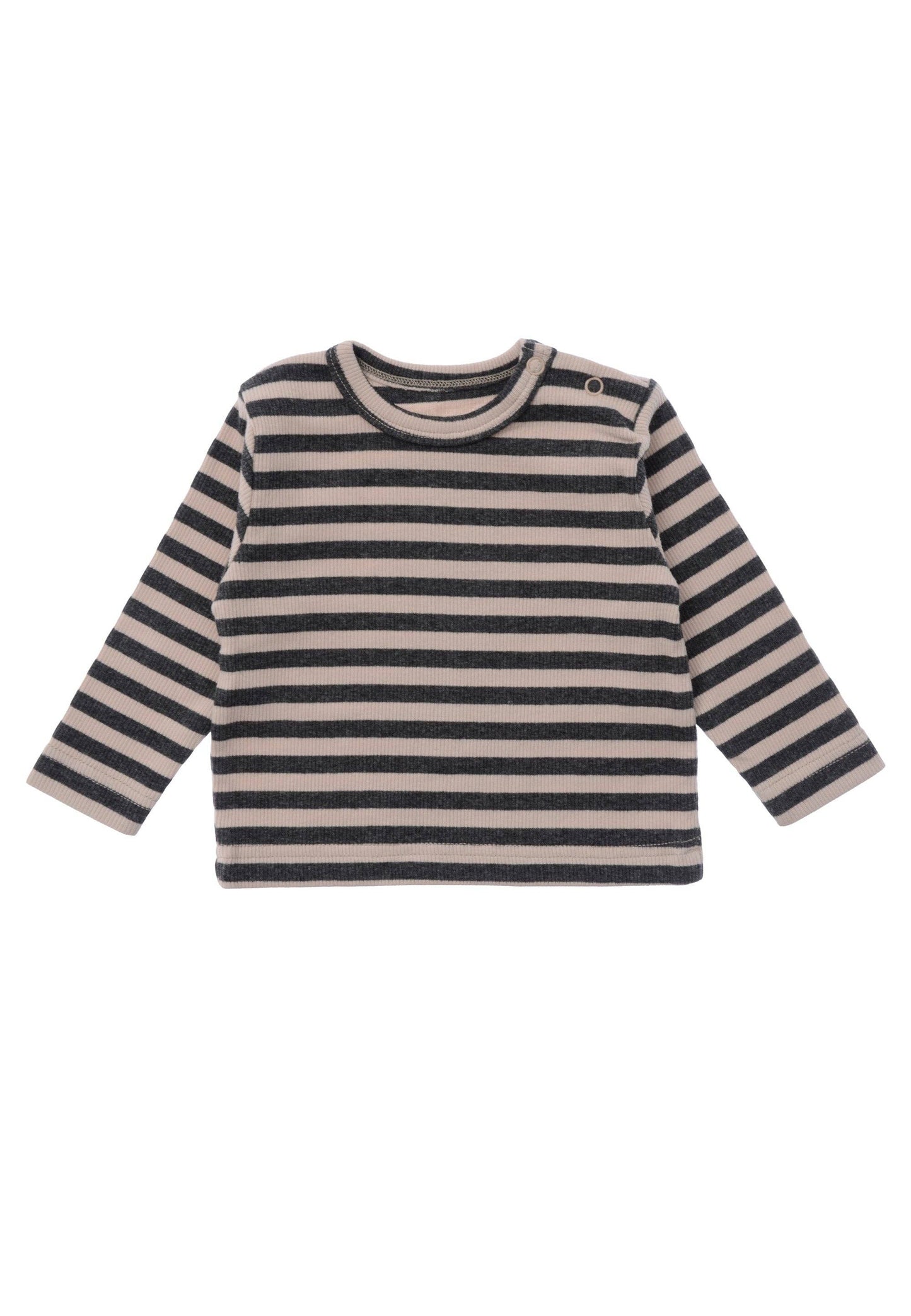Langarmshirt in grijs gemêleerd-beige gestreept