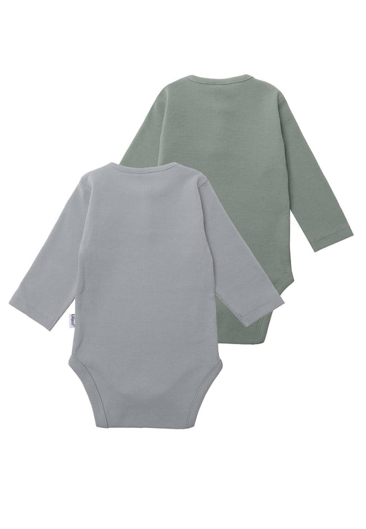 2-pack baby-ribrompers in blauw en riet