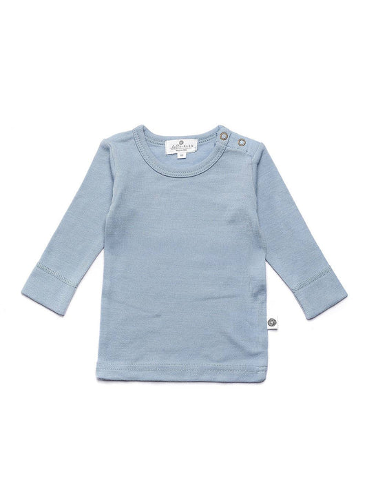 Langarmshirt - Merinowol - Blue Fog