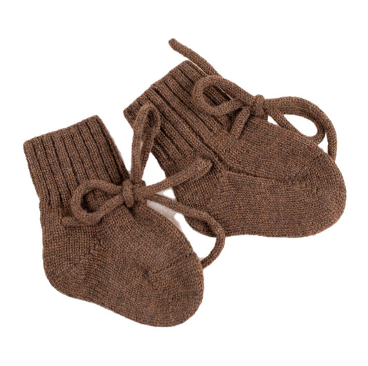 Newborn slofjes van merinowol - Brunette
