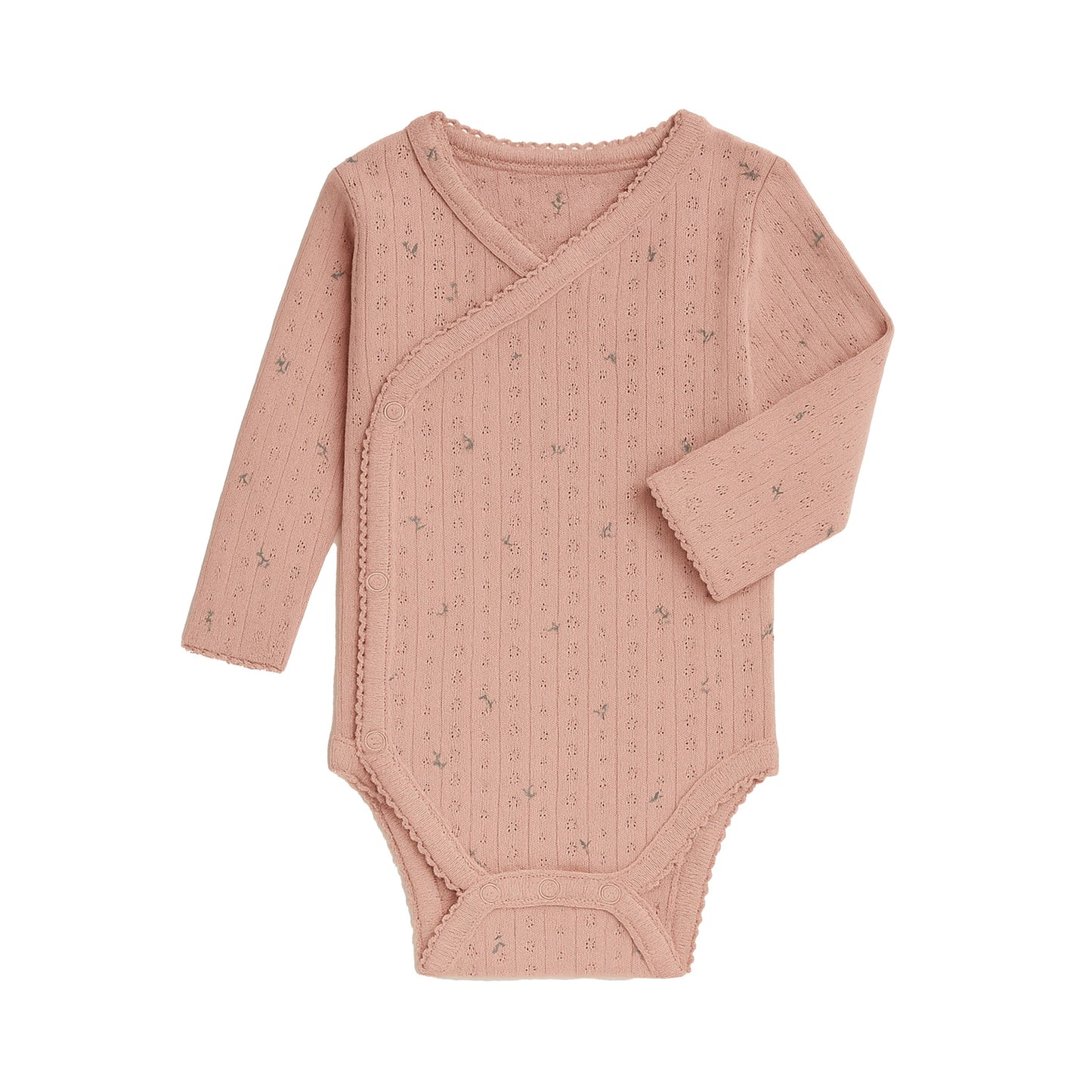 Hilda Geborstelde Pointelle Kimono Bodysuit met Lange Mouwen